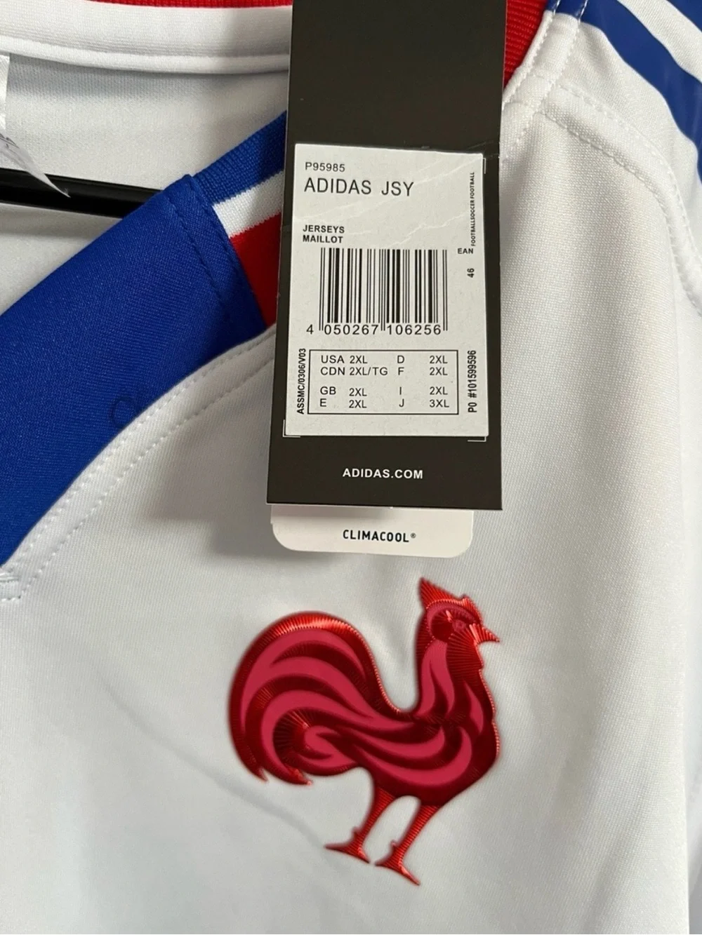 Adidas D.DOUE White Jersey with Blue Stripes and Red Crest